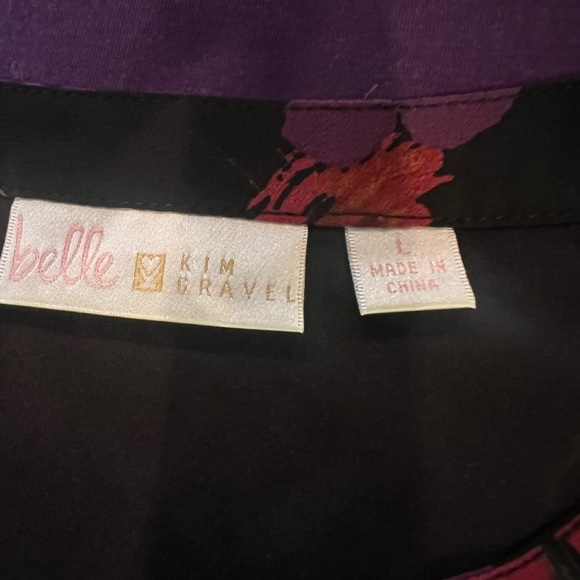 Belle Kim Gravel size long short sleeve top/blouse black red pink v-neck - Picture 8 of 9